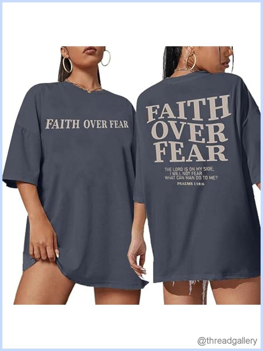 Faith Over Fear Graphic Tee Women Oversized Drop Shoulder Christian T-Shirt
